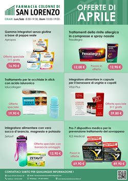 Le Offerte della Farmacia Colonne di San Lorenzo per il mese di Aprile 2026