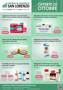 Le Offerte della Farmacia Colonne di San Lorenzo per il mese di Ottobre 2026